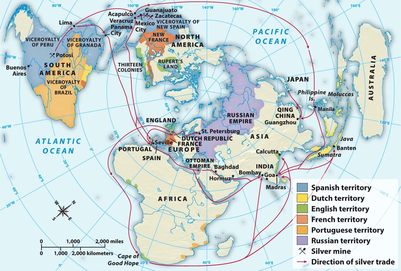 Global silver trade c.1600. Source: A History of World Societies.