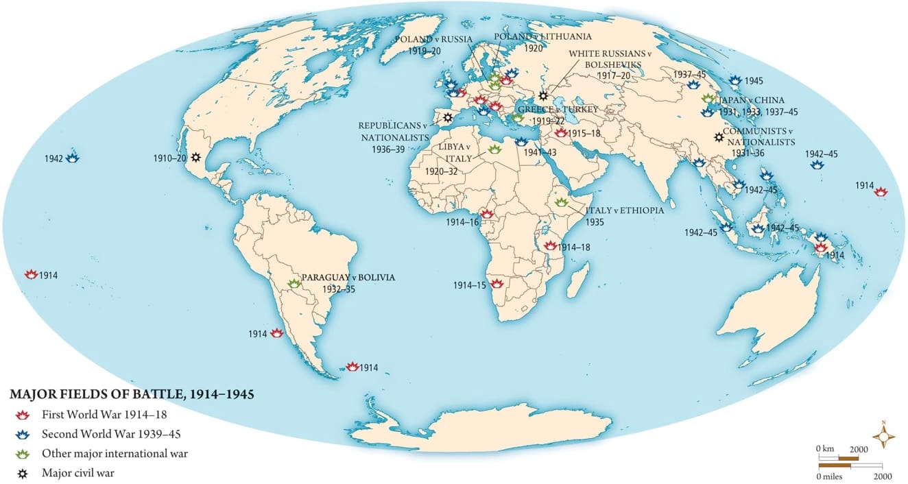 War from 1914 to 1945. Source: Empires and Colonies in the Modern World.